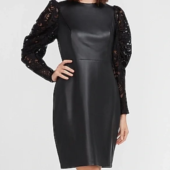 EXPRESS Black Faux Leather Dress - Size: S